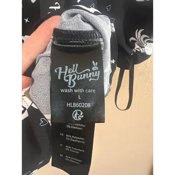 Hell Bunny L Black White Unicorn Print Puff Sleeve Blouse NWT Gothic Fairycore - Picture 5 of 6